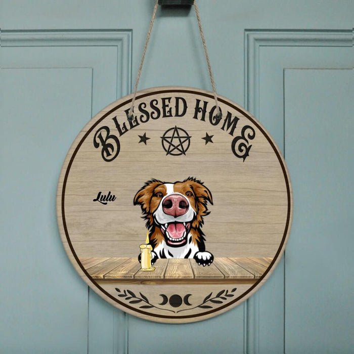 Personalized Blessed Home Wicca Circle Door Sign - Up to 5 Pets - Best Gift For Dog Lovers/Cat Lovers