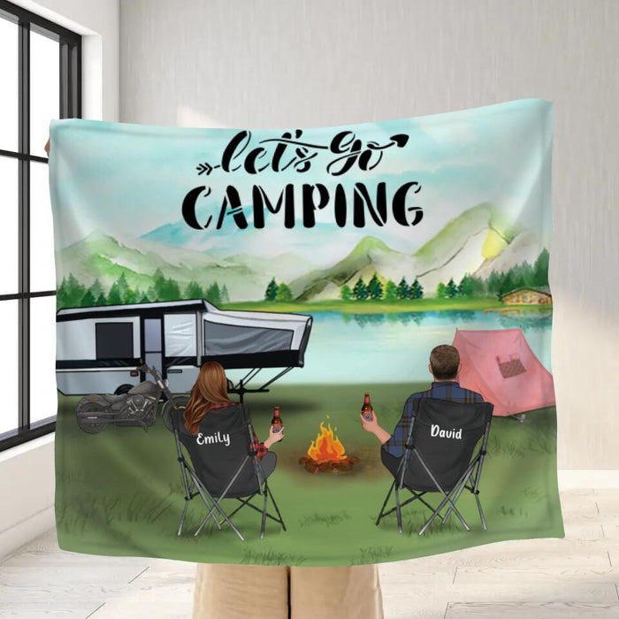 Personalized Day Camping Fleece Blanket/Quilt - Gift for Camping Lovers - Camping Family with Kids and Pets
