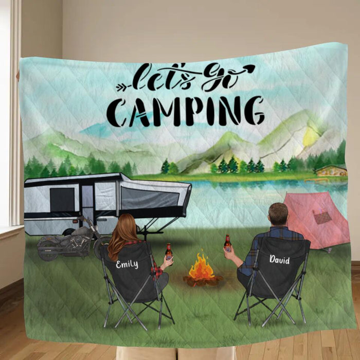 Personalized Day Camping Fleece Blanket/Quilt - Gift for Camping Lovers - Camping Family with Kids and Pets
