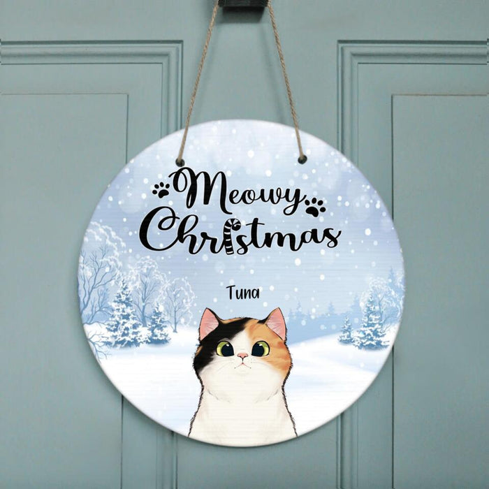Personalized Christmas Cat Door Sign - Best Gift Ideas For Christmas and Cat Lovers - Meowy Christmas - TW5J6V