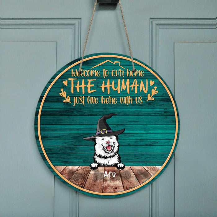Personalized Halloween Dog Cat Circle Door Sign - Up to 5 Pets - Halloween Gift For Cat/Dog Lover - Welcome To Our Home