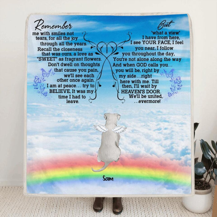 Personalized Memorial Pets Fleece Blanket/Quilt - Up to 7 Pets - Memorial Gift For Dog Lovers/Cat Lovers - Remember me with smiles not tears- AXSIO5