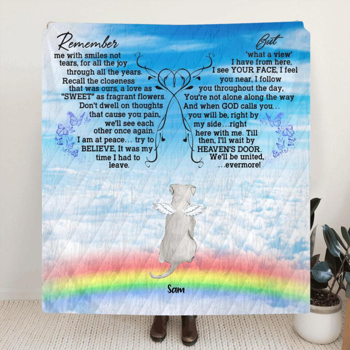 Personalized Memorial Pets Fleece Blanket/Quilt - Up to 7 Pets - Memorial Gift For Dog Lovers/Cat Lovers - Remember me with smiles not tears- AXSIO5