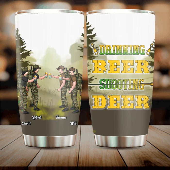Personalized Hunting Friends Drinking Tumbler - Up to 4 People - St Patrick's Day Gift Idea For Friends/Couple/Drinking/Hunting Lovers - Drinking Beer Shooting Deer