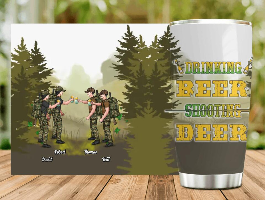 Personalized Hunting Friends Drinking Tumbler - Up to 4 People - St Patrick's Day Gift Idea For Friends/Couple/Drinking/Hunting Lovers - Drinking Beer Shooting Deer