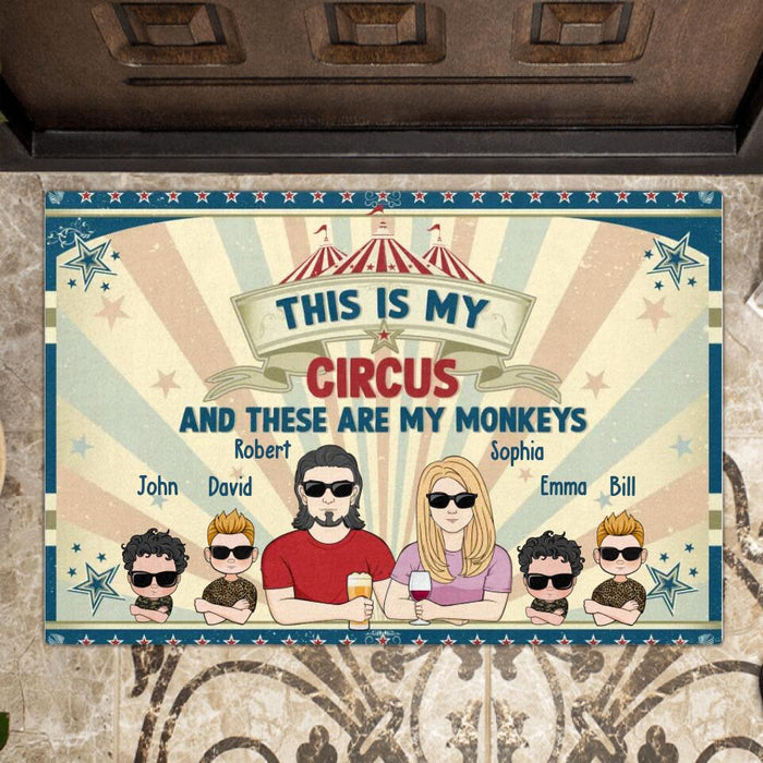 Personalized Couple With Kids Doormat - Gift Idea For Couple/Family - Up to 4 Kids - This Is My Circus And These Are My Monkeys