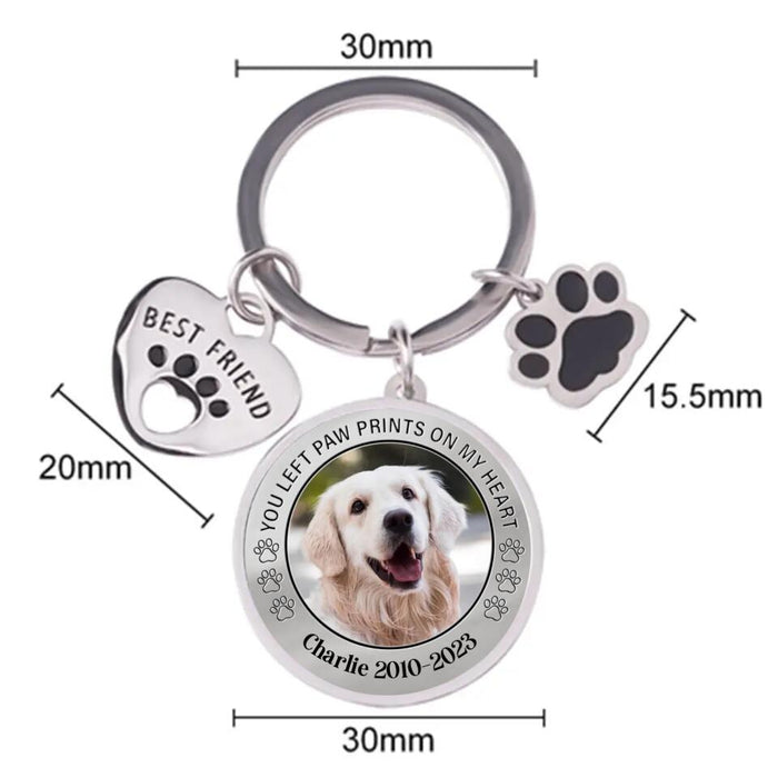 Personalized Photo Keychain Pet Charm Key Ornaments - Memorial Gift for Dog/Cat Lovers - You left paw prints on my heart