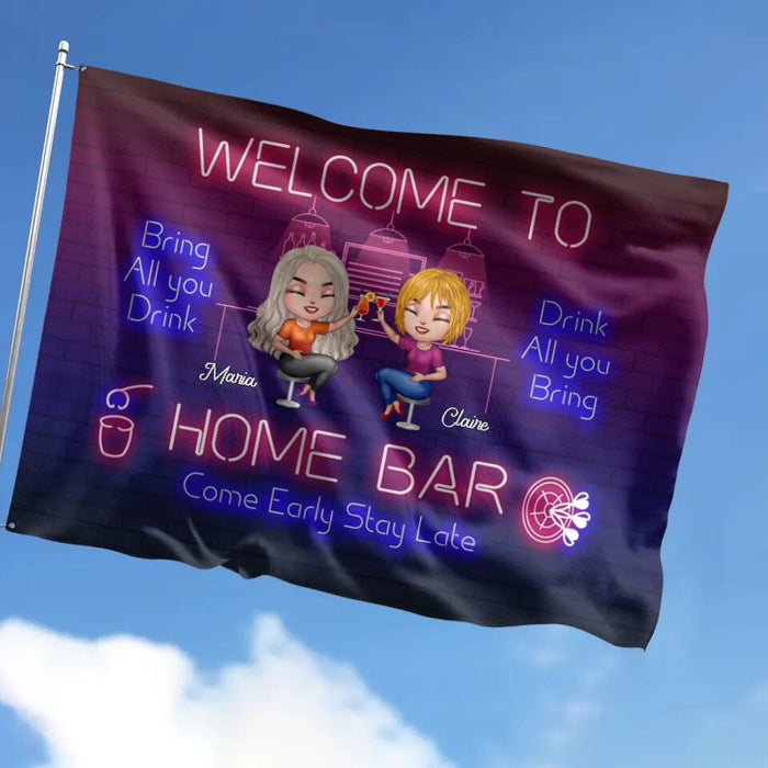 Personalized Besties Flag Sign - Up to 8 People - Gift Idea For Friends/Besties - Bring All You Drink, Drink All You Bring