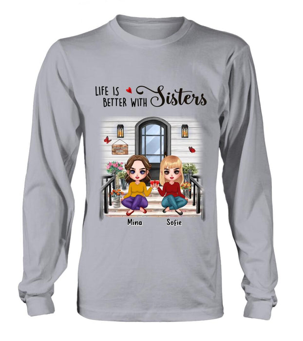 Personalized Besties Front Porch T-shirt/Long Sleeve/Sweatshirt/Hoodie - Up to 5 Women - Gift Idea For Friends/Besties/Sisters - Life Is Better With Sisters