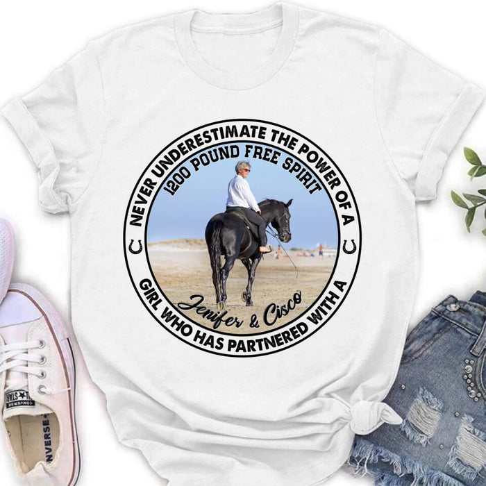 Personalized Horse Girl T-shirt/Long Sleeve/Sweatshirt/Hoodie - Gift Idea For Horse Lover - Never Underestimate The Power Of A Girl Who Has Partnered With A 1200 Pound Free Spirit