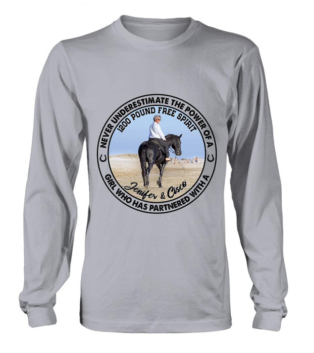 Personalized Horse Girl T-shirt/Long Sleeve/Sweatshirt/Hoodie - Gift Idea For Horse Lover - Never Underestimate The Power Of A Girl Who Has Partnered With A 1200 Pound Free Spirit