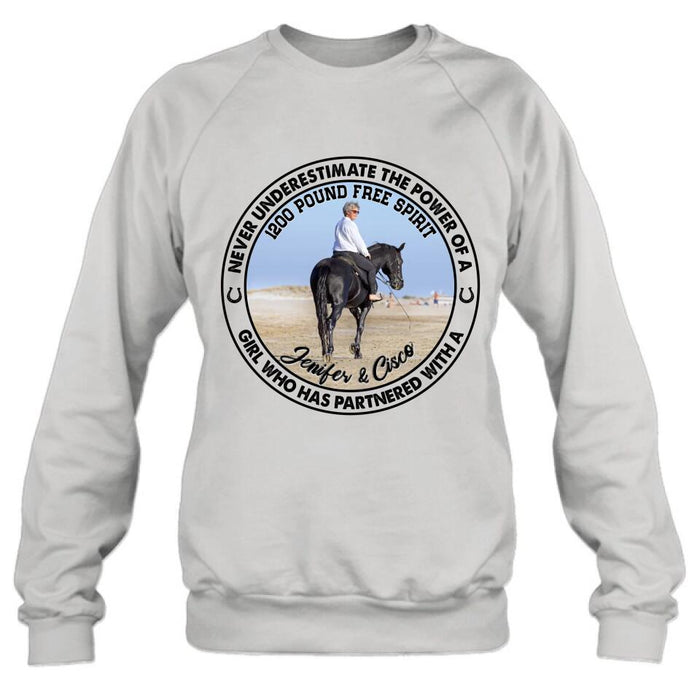 Personalized Horse Girl T-shirt/Long Sleeve/Sweatshirt/Hoodie - Gift Idea For Horse Lover - Never Underestimate The Power Of A Girl Who Has Partnered With A 1200 Pound Free Spirit