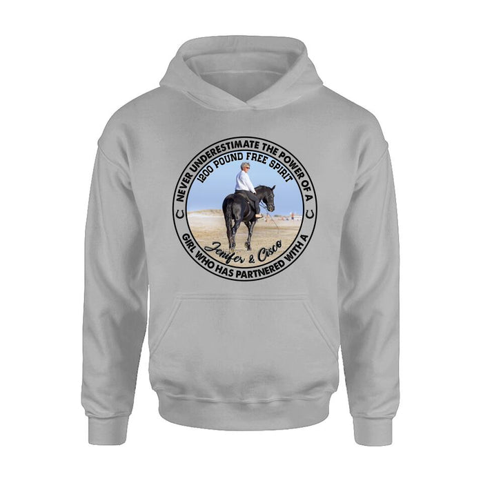 Personalized Horse Girl T-shirt/Long Sleeve/Sweatshirt/Hoodie - Gift Idea For Horse Lover - Never Underestimate The Power Of A Girl Who Has Partnered With A 1200 Pound Free Spirit