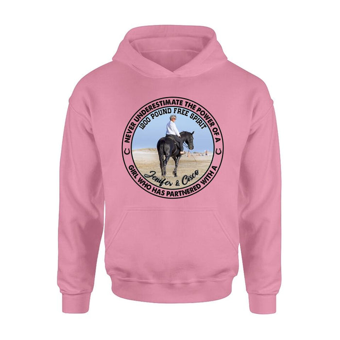 Personalized Horse Girl T-shirt/Long Sleeve/Sweatshirt/Hoodie - Gift Idea For Horse Lover - Never Underestimate The Power Of A Girl Who Has Partnered With A 1200 Pound Free Spirit