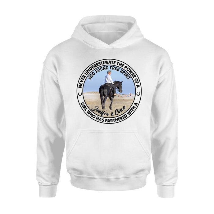 Personalized Horse Girl T-shirt/Long Sleeve/Sweatshirt/Hoodie - Gift Idea For Horse Lover - Never Underestimate The Power Of A Girl Who Has Partnered With A 1200 Pound Free Spirit