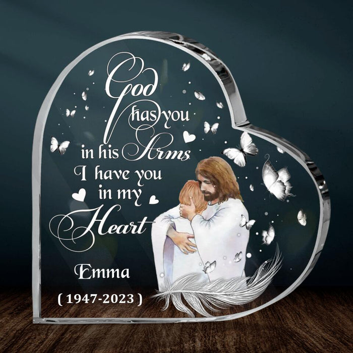 Personalized Safe In The Arms Of Jesus Acrylic Plaque - Memorial Gift Idea For Family Member - God Has You In His Arms I Have You In My Heart