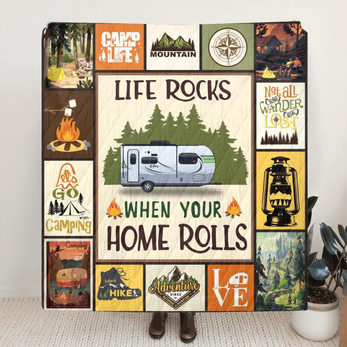 Personalized Camping Fleece Throw Blanket/Quilt - Gift for Camping Lovers - Life Rocks When Your Home Rolls