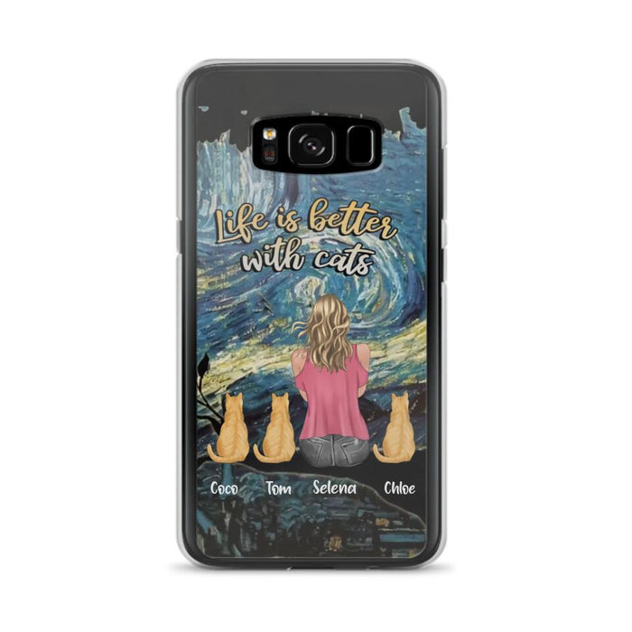 Custom Personalized Cat Mom Phone Case - Upto 3 Cats - Birthday, Loving Gift For Cat & Dog Lover, Pet Owner, Pet Mom, Pet Dad - Life Is Better With Cats - Case For iPhone And Samsung