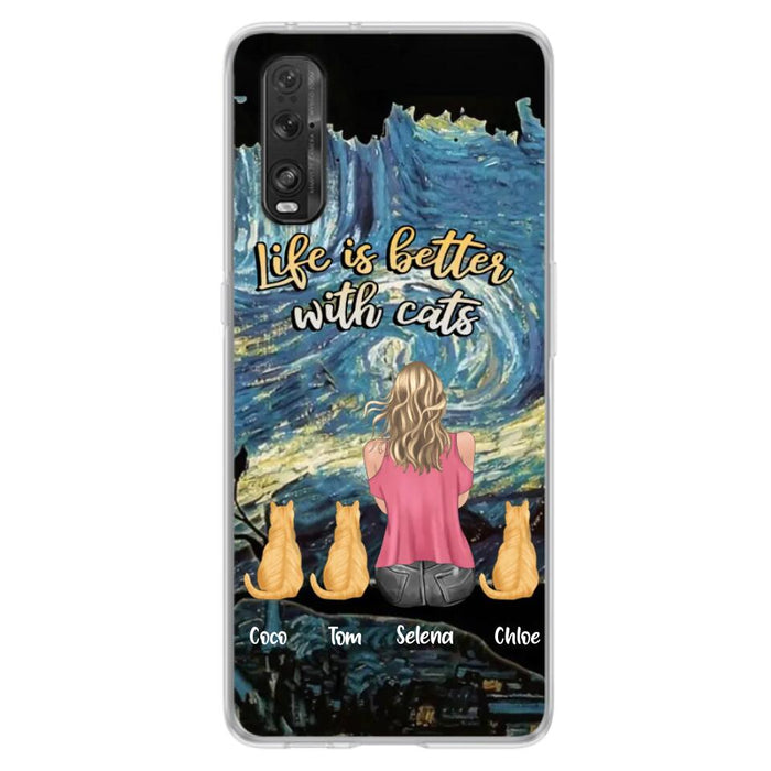 Personalized Cat Mom Phone Case - Up to 3 Cats - Birthday, Loving Gift For Cat & Dog Lover, Pet Owner, Pet Mom, Pet Dad - Life Is Better With Cats - Case For Xiaomi, Oppo And Huawei
