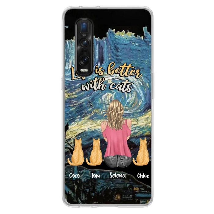 Personalized Cat Mom Phone Case - Up to 3 Cats - Birthday, Loving Gift For Cat & Dog Lover, Pet Owner, Pet Mom, Pet Dad - Life Is Better With Cats - Case For Xiaomi, Oppo And Huawei