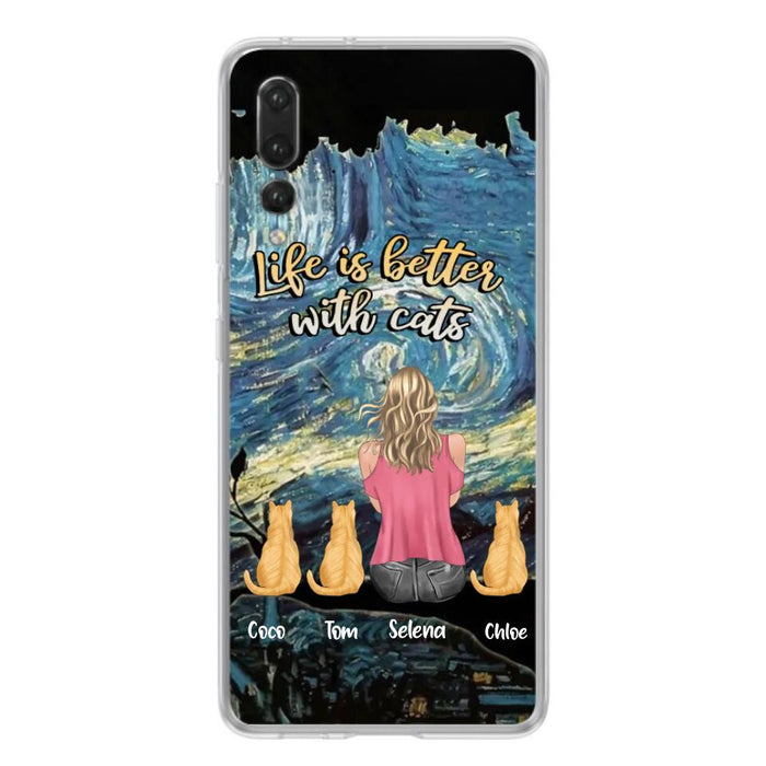 Personalized Cat Mom Phone Case - Up to 3 Cats - Birthday, Loving Gift For Cat & Dog Lover, Pet Owner, Pet Mom, Pet Dad - Life Is Better With Cats - Case For Xiaomi, Oppo And Huawei