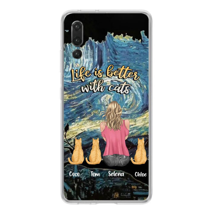 Personalized Cat Mom Phone Case - Up to 3 Cats - Birthday, Loving Gift For Cat & Dog Lover, Pet Owner, Pet Mom, Pet Dad - Life Is Better With Cats - Case For Xiaomi, Oppo And Huawei