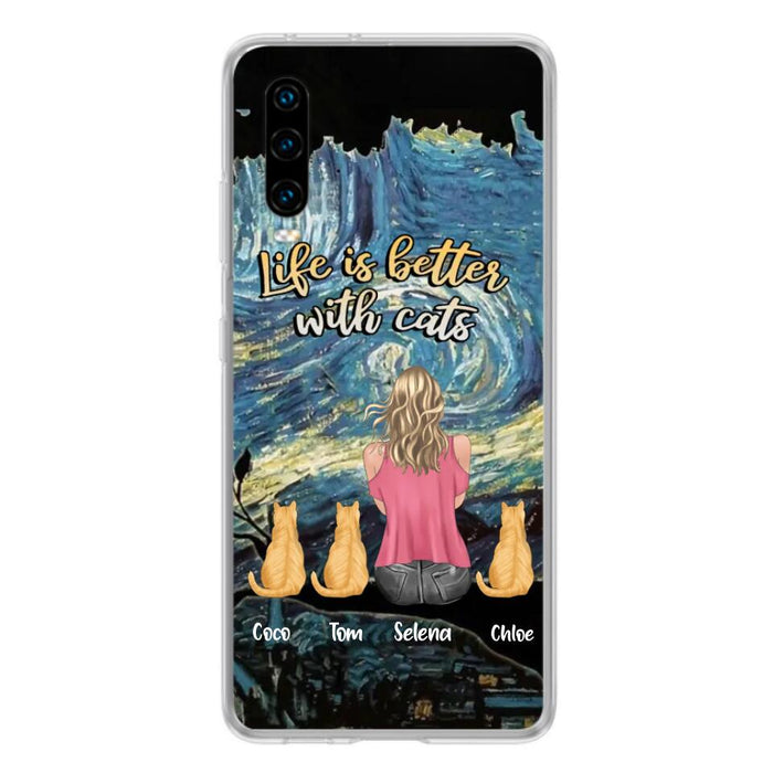 Personalized Cat Mom Phone Case - Up to 3 Cats - Birthday, Loving Gift For Cat & Dog Lover, Pet Owner, Pet Mom, Pet Dad - Life Is Better With Cats - Case For Xiaomi, Oppo And Huawei
