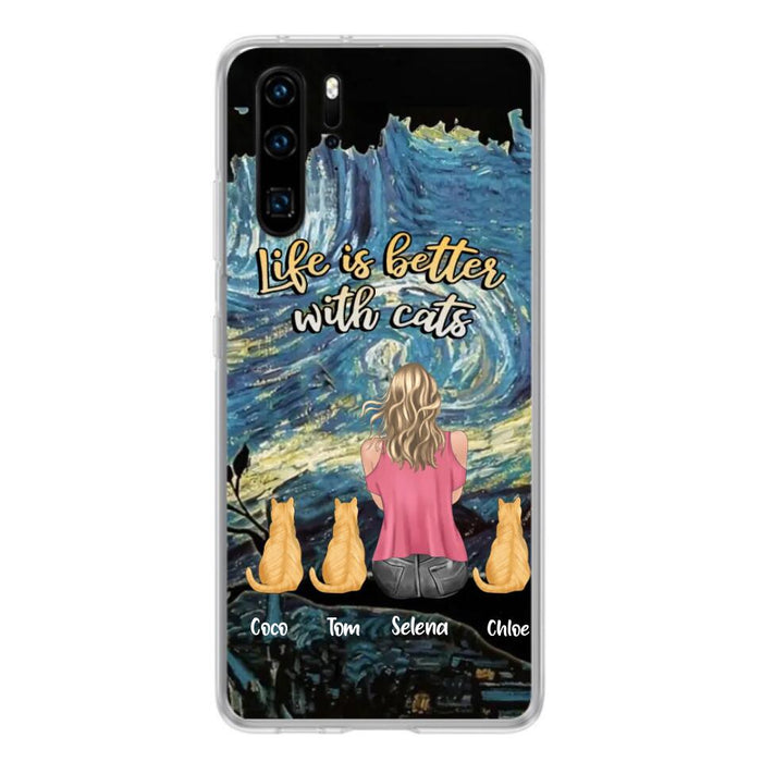 Personalized Cat Mom Phone Case - Up to 3 Cats - Birthday, Loving Gift For Cat & Dog Lover, Pet Owner, Pet Mom, Pet Dad - Life Is Better With Cats - Case For Xiaomi, Oppo And Huawei