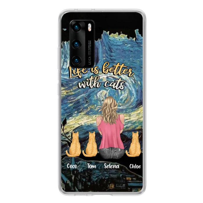 Personalized Cat Mom Phone Case - Up to 3 Cats - Birthday, Loving Gift For Cat & Dog Lover, Pet Owner, Pet Mom, Pet Dad - Life Is Better With Cats - Case For Xiaomi, Oppo And Huawei