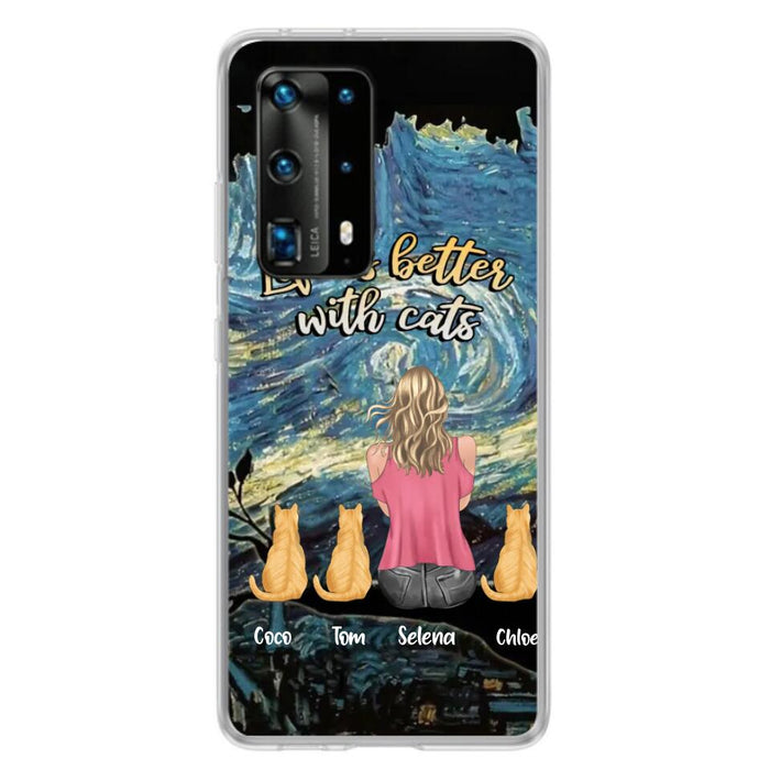Personalized Cat Mom Phone Case - Up to 3 Cats - Birthday, Loving Gift For Cat & Dog Lover, Pet Owner, Pet Mom, Pet Dad - Life Is Better With Cats - Case For Xiaomi, Oppo And Huawei