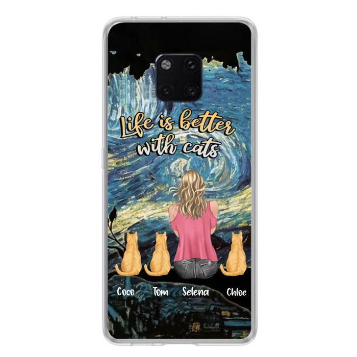 Personalized Cat Mom Phone Case - Up to 3 Cats - Birthday, Loving Gift For Cat & Dog Lover, Pet Owner, Pet Mom, Pet Dad - Life Is Better With Cats - Case For Xiaomi, Oppo And Huawei