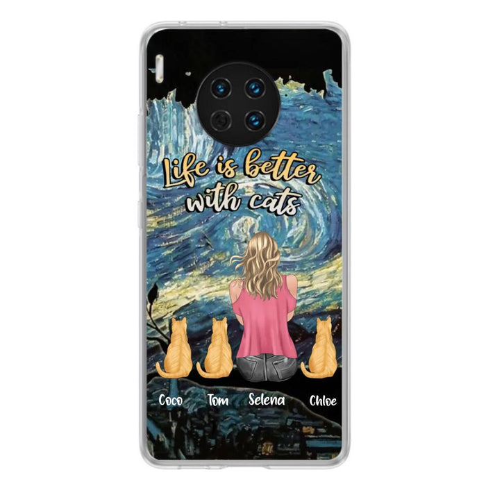 Personalized Cat Mom Phone Case - Up to 3 Cats - Birthday, Loving Gift For Cat & Dog Lover, Pet Owner, Pet Mom, Pet Dad - Life Is Better With Cats - Case For Xiaomi, Oppo And Huawei