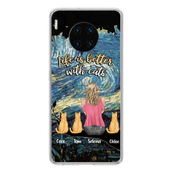 Personalized Cat Mom Phone Case - Up to 3 Cats - Birthday, Loving Gift For Cat & Dog Lover, Pet Owner, Pet Mom, Pet Dad - Life Is Better With Cats - Case For Xiaomi, Oppo And Huawei