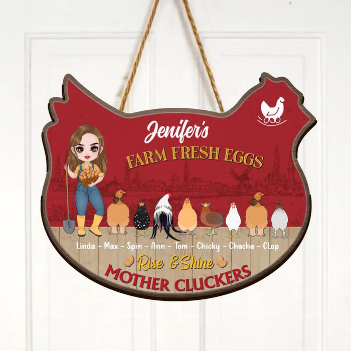 Personalized Chicken Coop Wooden Sign - Gift For Farmers, Chicken Lovers - Up to 8 Chickens - Rise & Shine Mother Cluckers