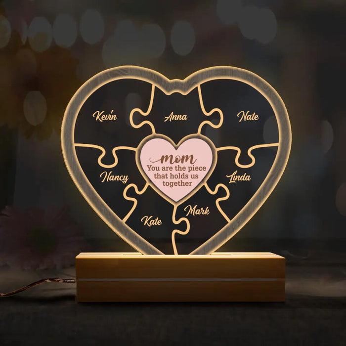 Personalized Heart Puzzle Led Light - Mother's Day Gift Idea - Up to 7 Names