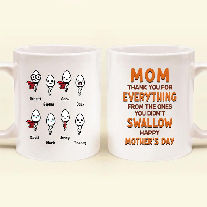 Personalized Happy Mother's Day Coffee Mug - Mother's Day 2023 Gift - Mom Thank You For Everything From The Ones You Didn't Swallow