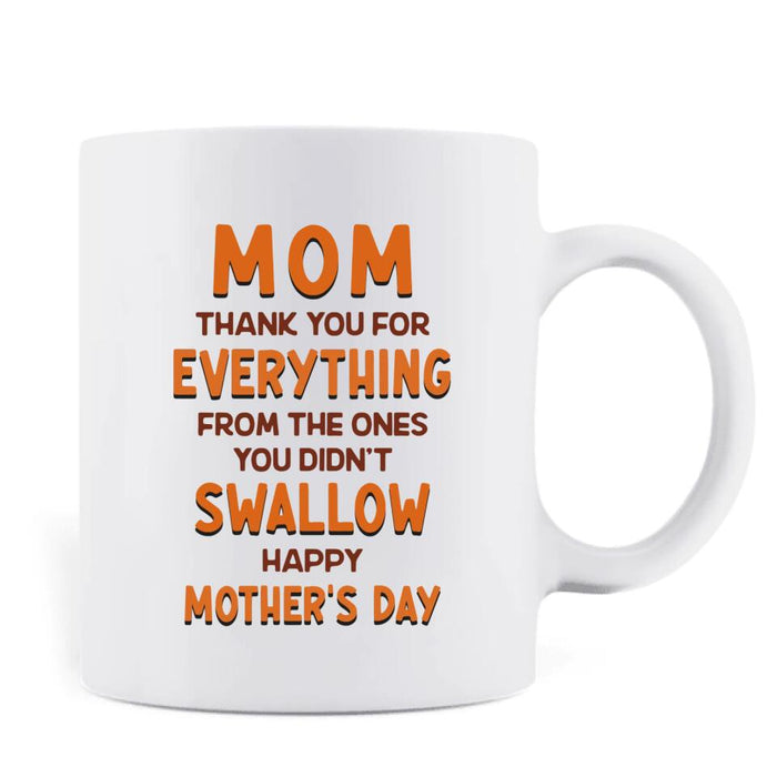Personalized Happy Mother's Day Coffee Mug - Mother's Day 2023 Gift - Mom Thank You For Everything From The Ones You Didn't Swallow