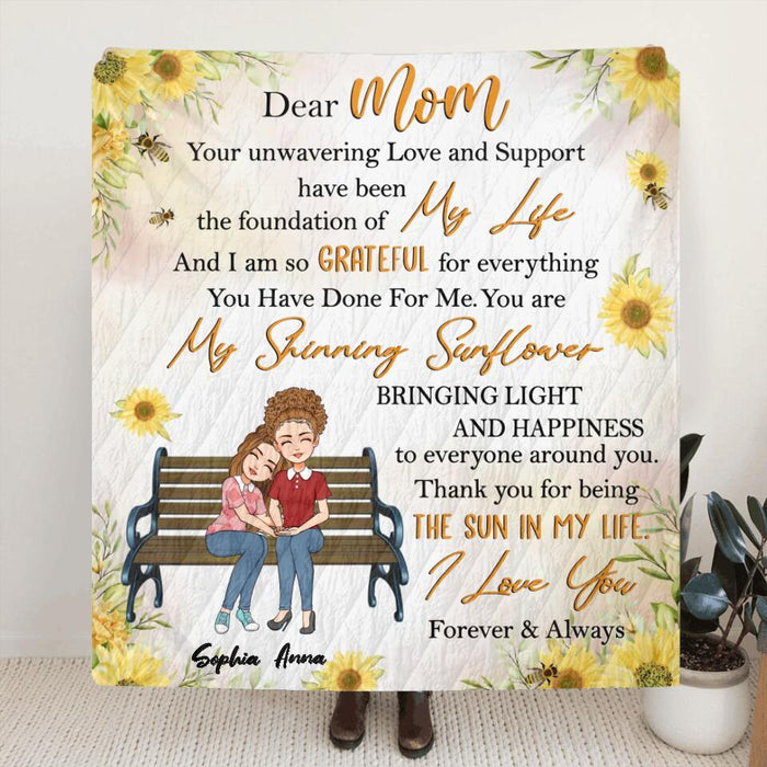 Personalized Mom & Daughter Fleece Throw Blanket/Quilt - Gift Idea For Mother's Day From Daughter - Thank You For Being The Sun In My Life
