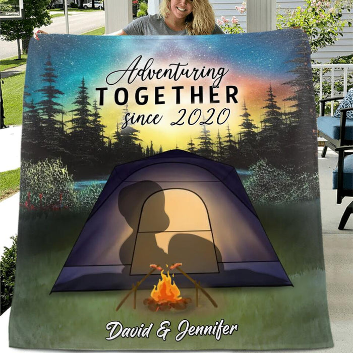 Personalized Camping Silhouette Fleece/Quilt Blanket - Gift For Camping Lovers/Couple/Husband and Wife - Adventure together since 2020