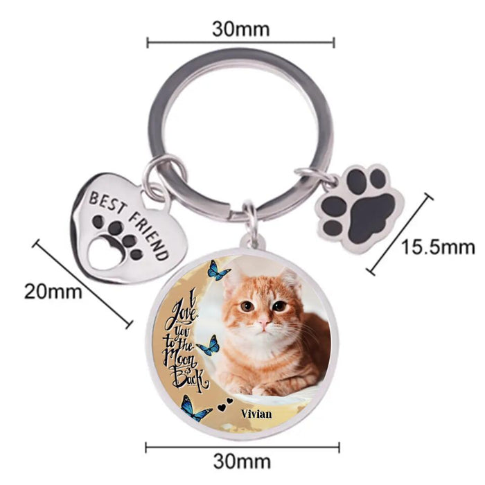 Personalized Photo Keychain Pet Charm - Memorial Gift for Dog/Cat Lovers - I love you to the Moon and back