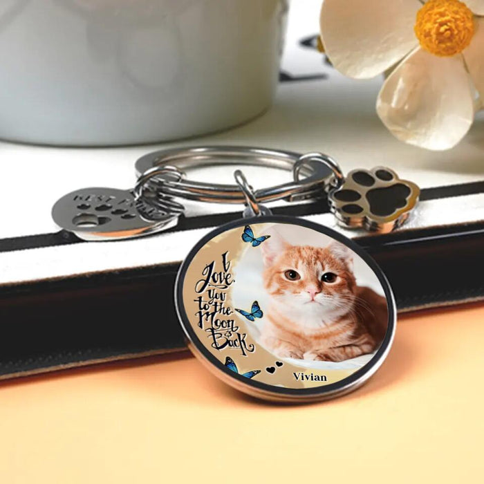Personalized Photo Keychain Pet Charm - Memorial Gift for Dog/Cat Lovers - I love you to the Moon and back
