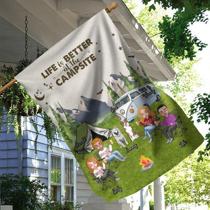 Personalized Camping Flag - Up to 4 People and 2 Pets - Gift Idea For Couple/Camping/Dog/Cat Lovers - Life Is Better At The Campsite