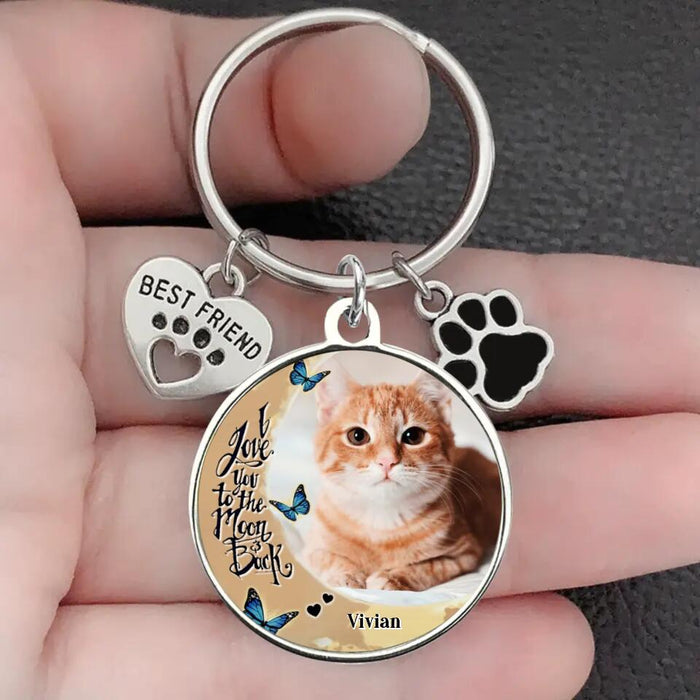 Personalized Photo Keychain Pet Charm - Memorial Gift for Dog/Cat Lovers - I love you to the Moon and back