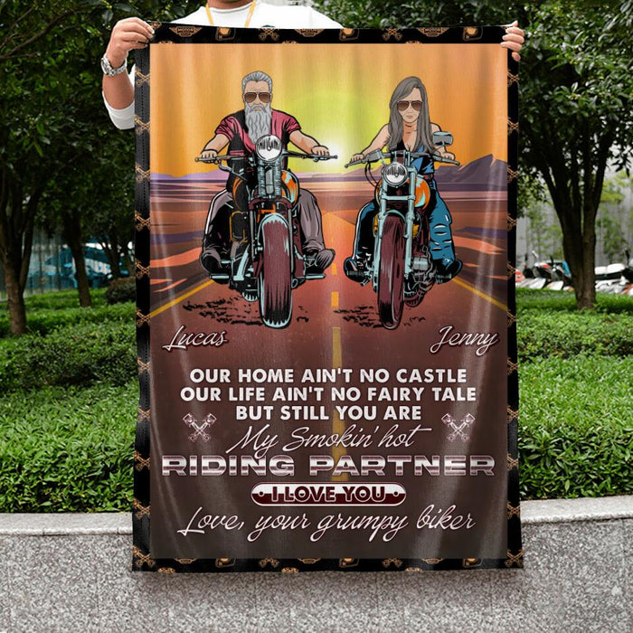 Personalized Riding Couple Flag Sign - Gift Idea For Wife From Husband - You Are My Smokin' Hot Riding Partner