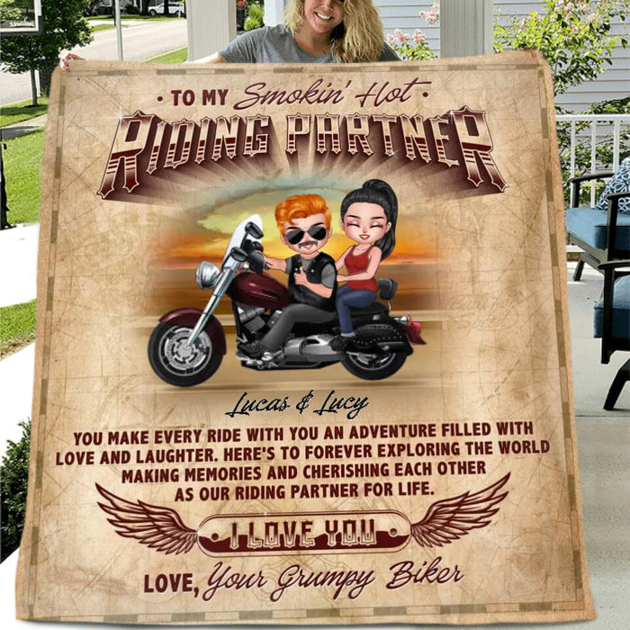 Personalized Riding Couple Fleece Throw Blanket/Quilt- Gift Idea For Biker Couple - You Are My Smokin' Hot Riding Partner