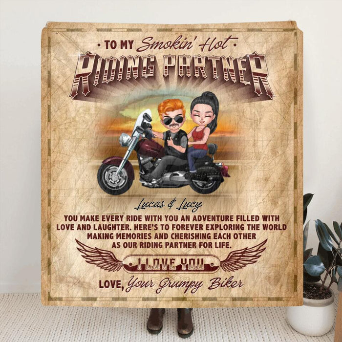 Personalized Riding Couple Fleece Throw Blanket/Quilt- Gift Idea For Biker Couple - You Are My Smokin' Hot Riding Partner