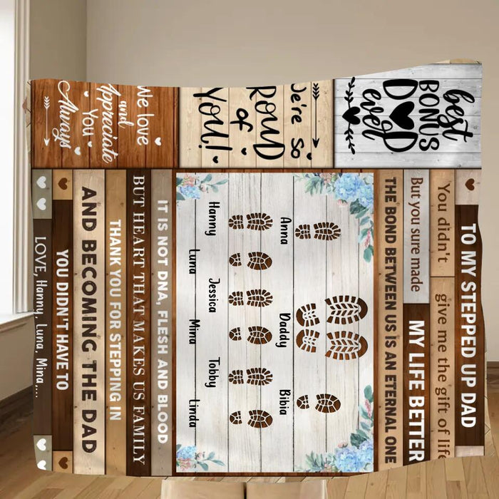 Personalized Stepped Up Dad Fleece Throw Blanket/Quilt - Father's Day Gift Idea For Bonus Dad - Thank You For Stepping In And Becoming The Dad