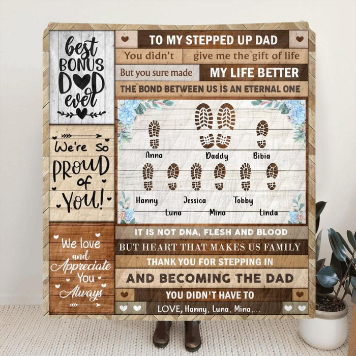 Personalized Stepped Up Dad Fleece Throw Blanket/Quilt - Father's Day Gift Idea For Bonus Dad - Thank You For Stepping In And Becoming The Dad