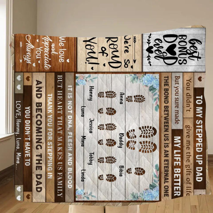 Personalized Stepped Up Dad Fleece Throw Blanket/Quilt - Father's Day Gift Idea For Bonus Dad - Thank You For Stepping In And Becoming The Dad