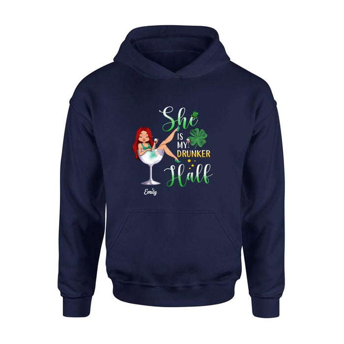 Personalized Drunker Half T-Shirt/Long Sleeve/Sweatshirt/Hoodie - Gift Idea For St. Patrick's Day - She Is My Drunker Half